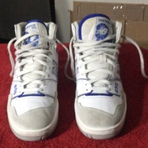 White and Blue High-Top Sneakers